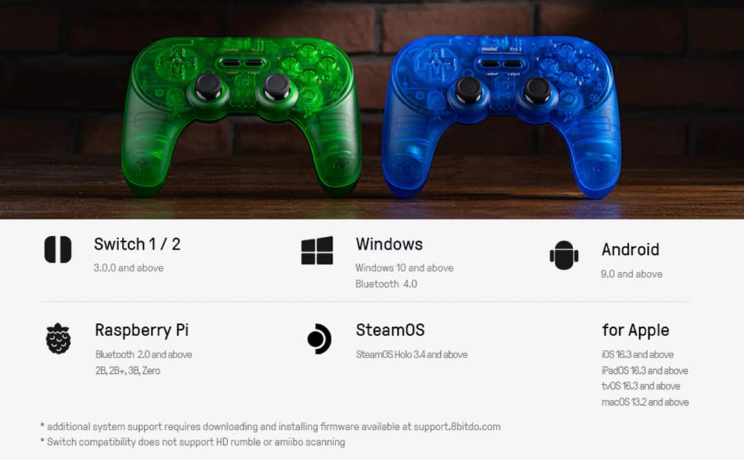 8BitDo Pro 2 وحدة تحكم بلوتوث بعصا تحكم بتأثير هول لأبل ونينتندو سويتش 2 وبي سي وmacOS وأندرويد وستيم ديك - 6