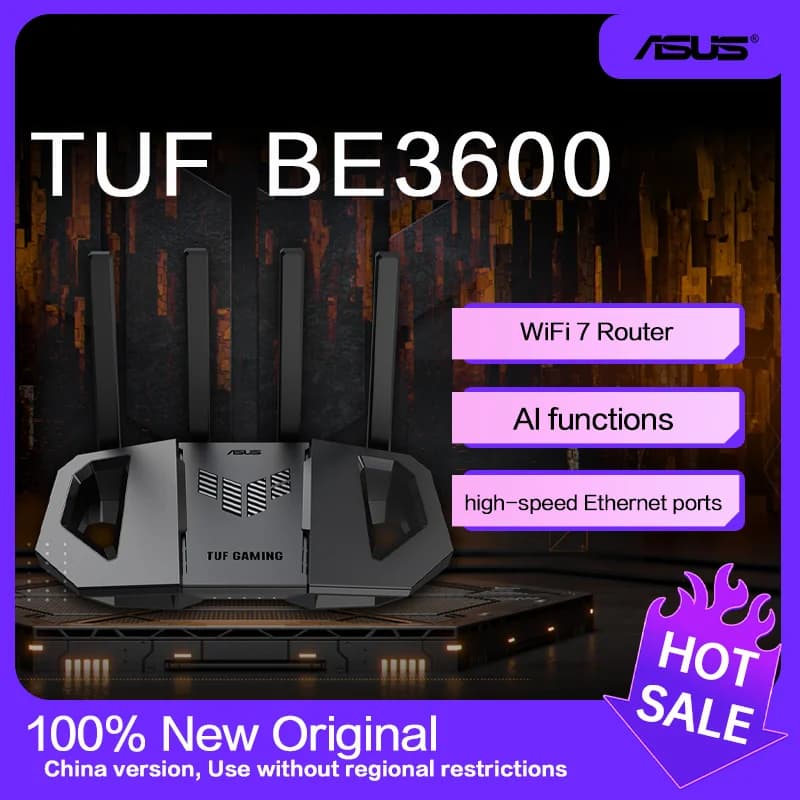راوتر الألعاب ASUS WiFi 7 TUF طراز BE3600 قابل للتوسيع عبر AiMesh، مع 4K-QAM، وMLO، ومنفذ 2.5G للكشف الذكي