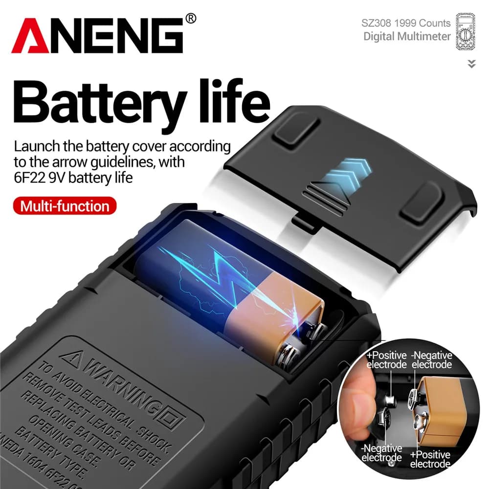 ANENG SZ308 مقياس متعدد رقمي 1999 عد، عالي الدقة، متعدد الوظائف، لقياس الجهد والتيار والمقاومة، أدوات اختبار - 4