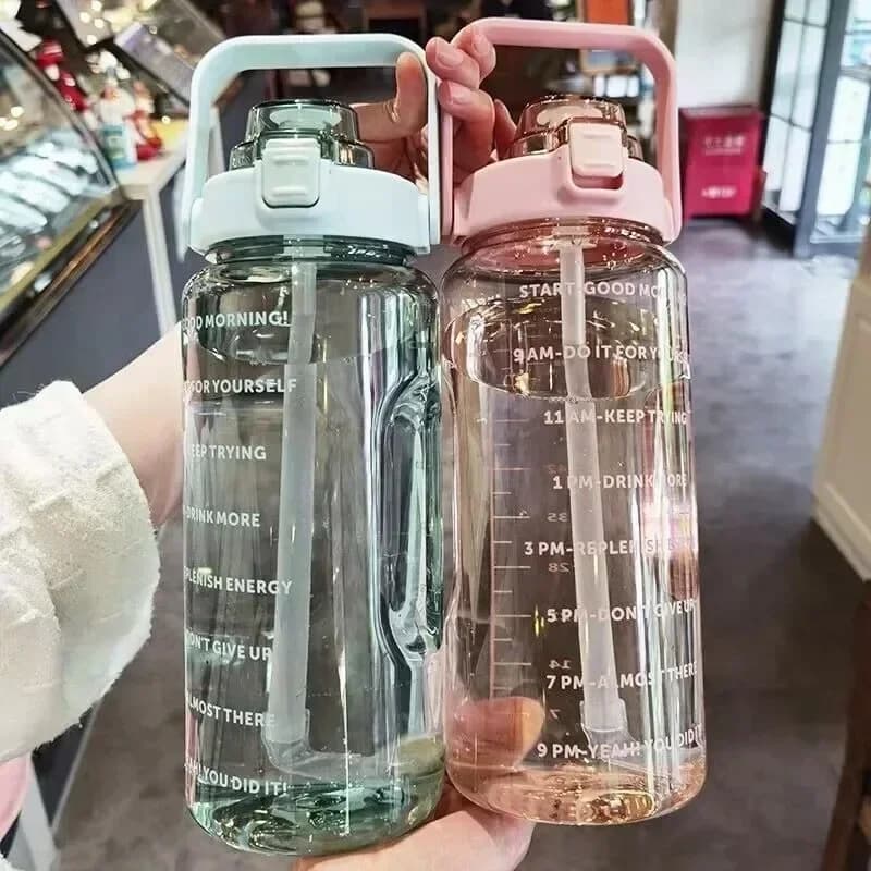 2L Sports Water Bottle Extra Large Capacity Plastic Drink Bottle WithStraw and Time MarkerSuitable for Gym/OutdoorSportsReusable - 5