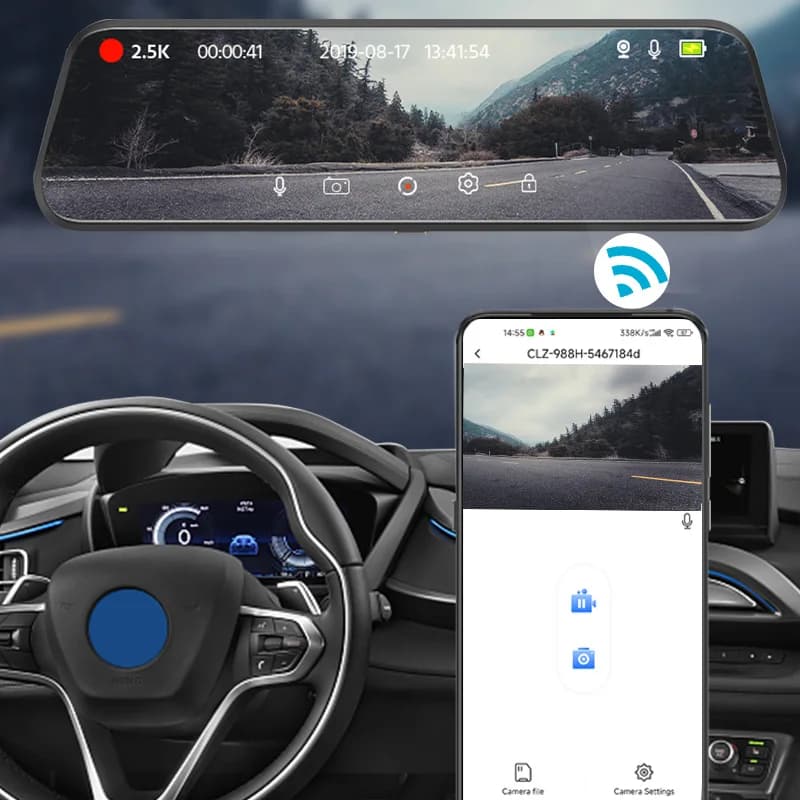 E-ACE 2K Car DVR WIFI GPS Stream Media Mirror Optional 1080P Car Video Camera Night Vision Loop Recording 24H Parking Black Box - 3
