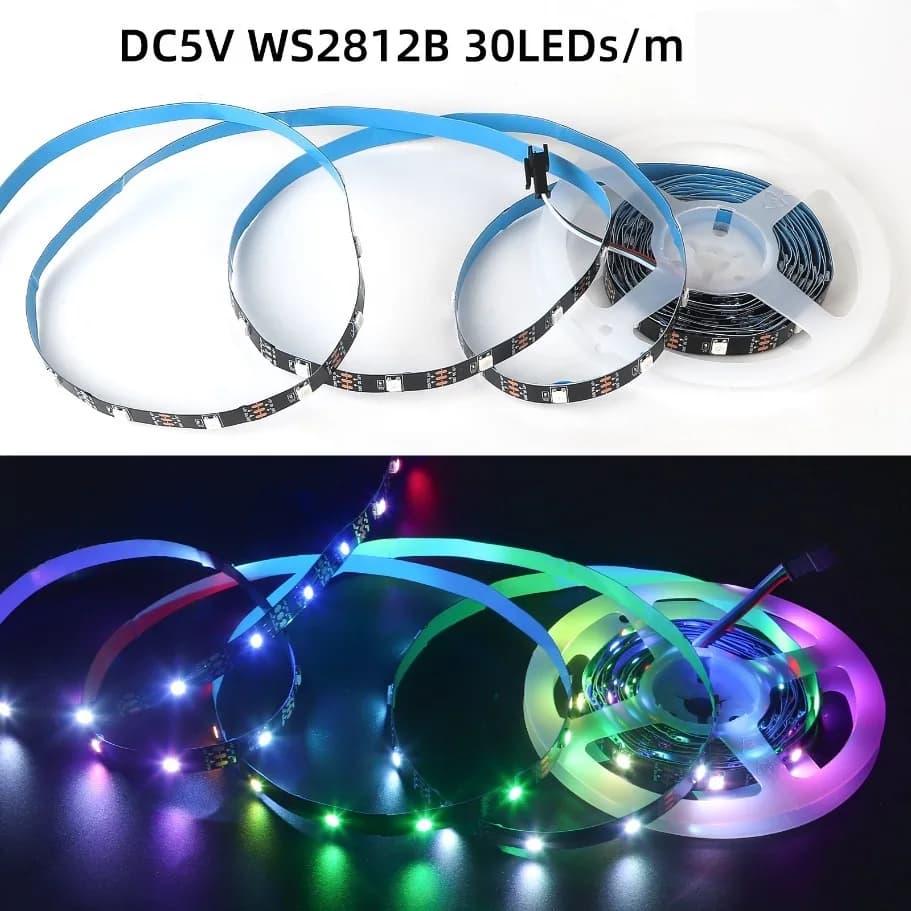 شريط إضاءة LED ذكي WS2812B 5050 RGBIC مع IC قابل للعنونة الفردية 30/60/144 بكسل/LED/م DC5V أسود مقاوم للماء IP30/67 - 3