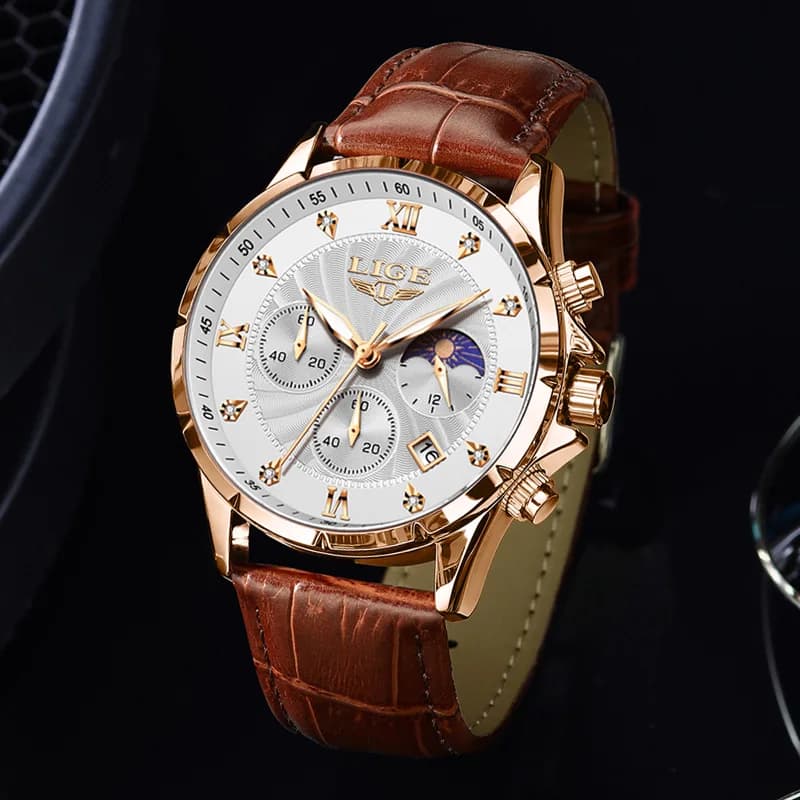LIGE Mens Watches Casual Business Watch Men Luxury Waterproof Date Luminous Chronograph Wristwatch Quartz Watch Leather Clock - 2