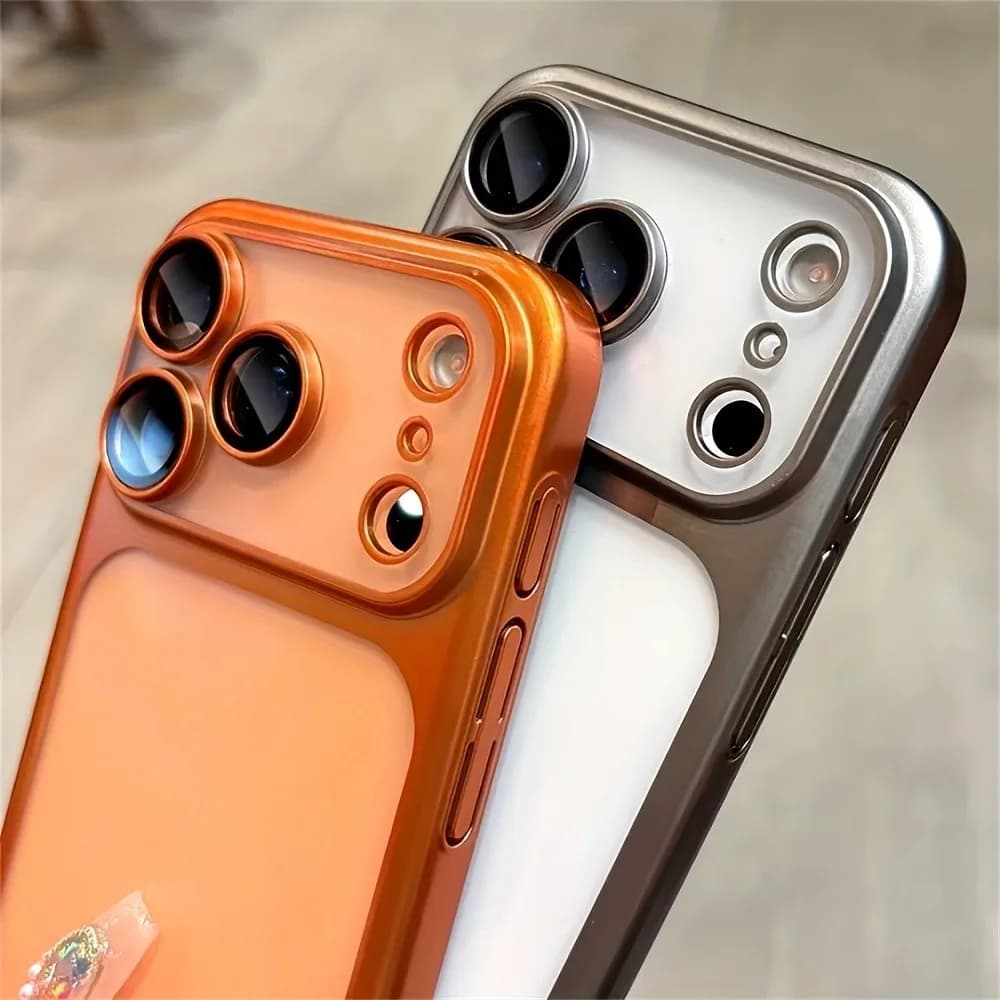 Luxury Plating Color PC Transparent Phone Case For iPhone 17 16 15 14 13 Pro Max Air Lens Protection Matte BackPlate Hard Cover - 3
