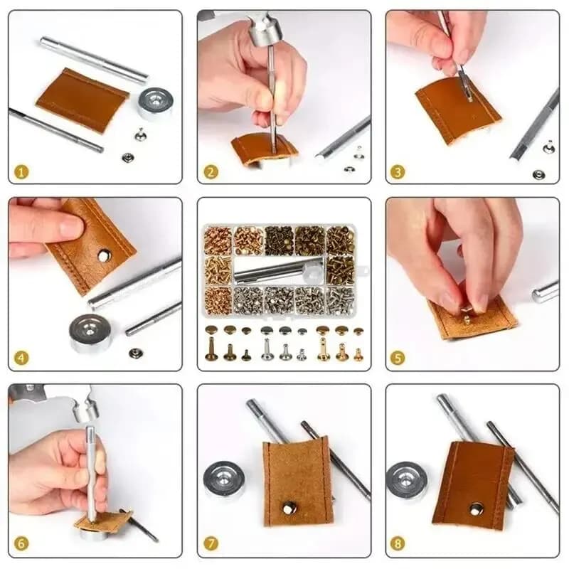 Metal Double Cap Rivets Studs Round Rivet for DIY Leather Craft Bag Belt Clothing Garment Shoes Pet Collar Fixing Tools - 2