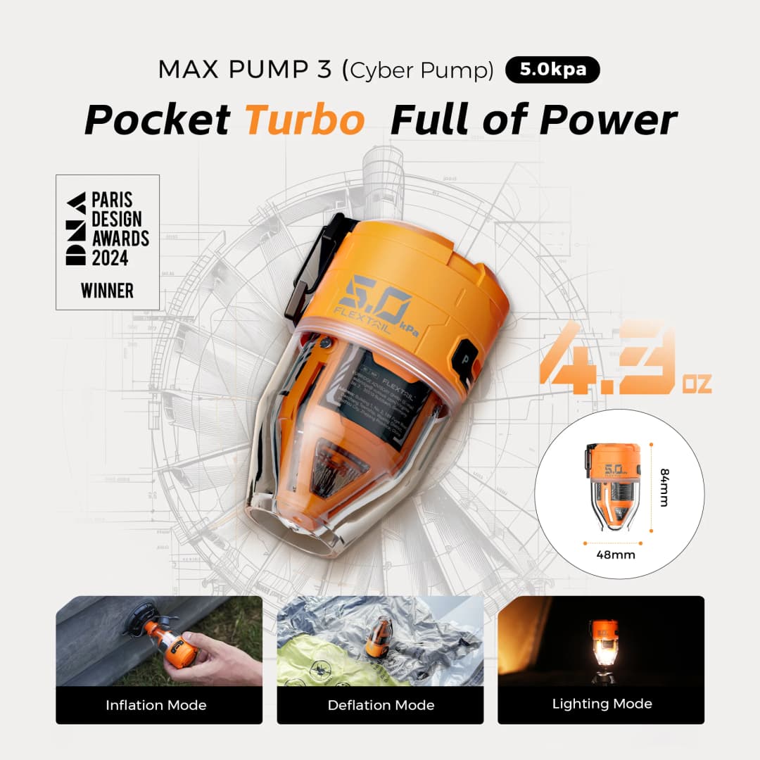 مضخة هواء كهربائية FLEXTAIL MAX PUMP 3، مضخة تخييم محمولة مع 3 مستويات إضاءة محيطة، مناسبة لأسرّة الهواء، بطانيات النوم، أكياس التفريغ