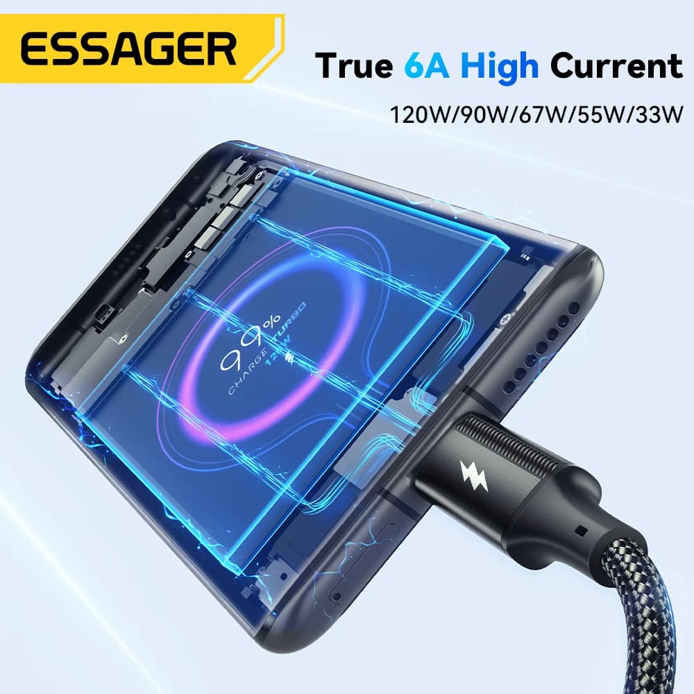كابل شحن سريع إيساجير 120W، 6A، نوع C، لشحن سريع، متوافق مع شاومي 14 ألترا، هواوي، سامسونج، ون بلس - 4