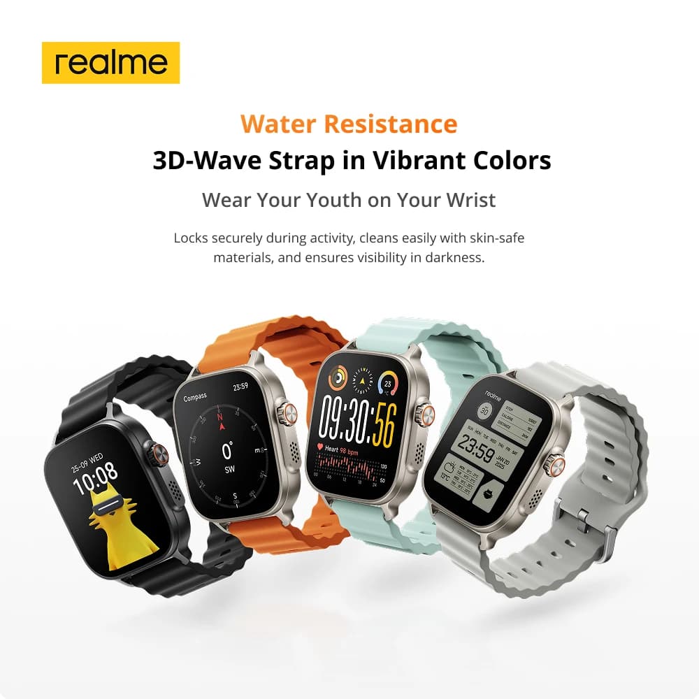 ساعة realme Watch 5 الذكية بشاشة 1.97 بوصة مسطحة AMOLED مع بوصلة وGPS مستقل و5 أنظمة GNSS وبطارية تدوم 14 يومًا وبطاقة NFC ومقاومة للماء IP68 - 6