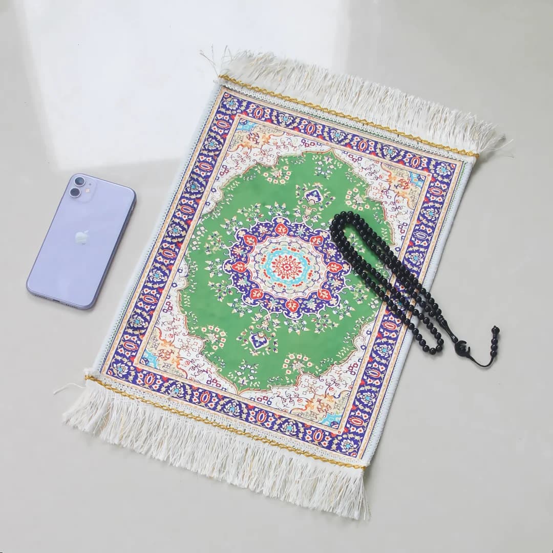 2pcs Set Small Portable Prayer Rug  With Muslim Prayer Beads  30cm x 40cm Ice Silk Pad Buckle Mat Muslim Islam Embroidery Carpet - 6