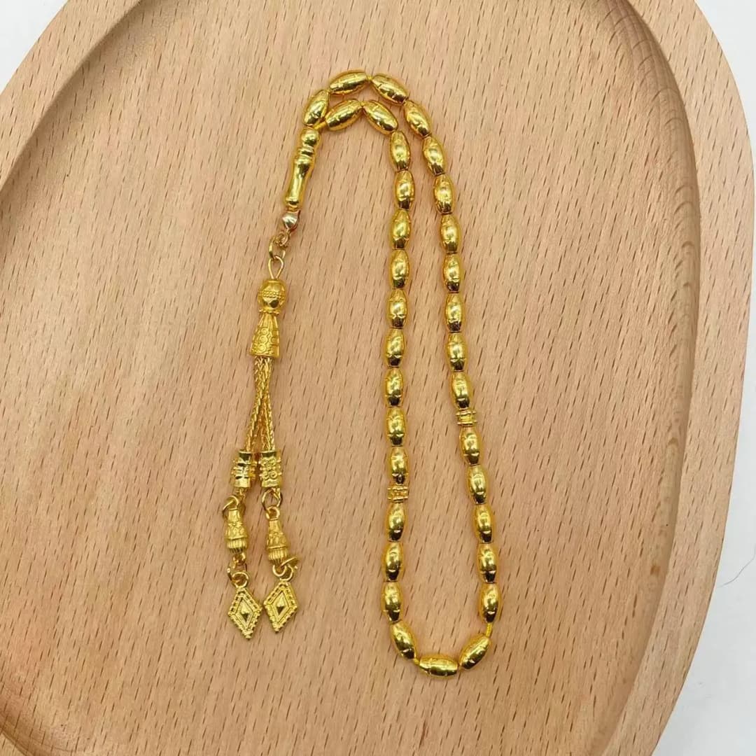 Elegant Alloy Prayer Beads, 4x7mm Gold/Silver Tasbih for Muslim, Solid Color Islamic Rosary, Perfect Daily Gift for Men & Women