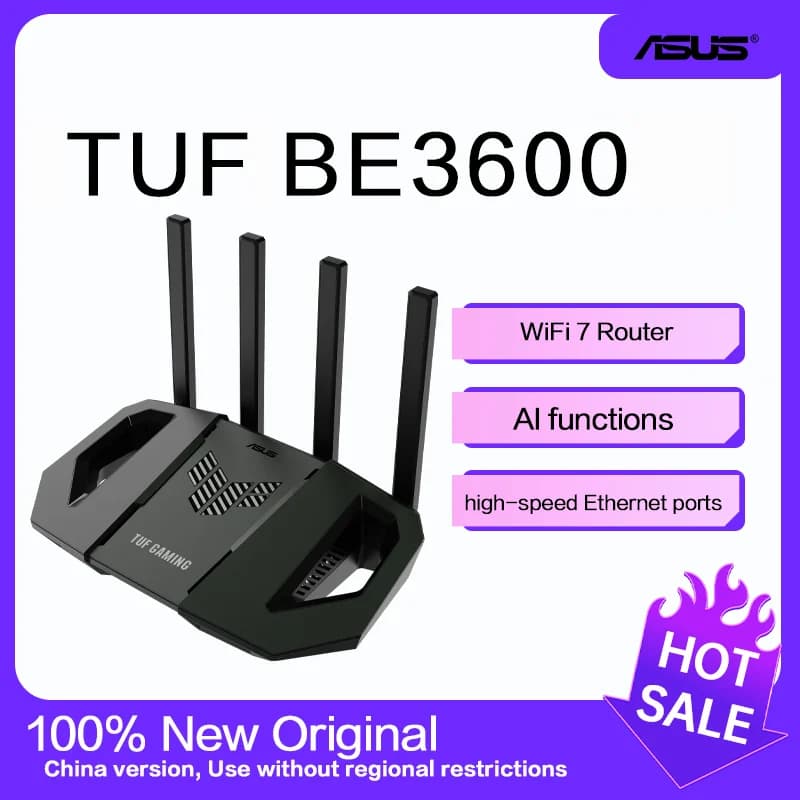 راوتر ASUS WiFi 7 BE3600 TUF Gaming وراوتر AI وراوتر منزلي واي فاي وتوجيه عشوائي للمجموعات وشبكة لاسلكية 5G
