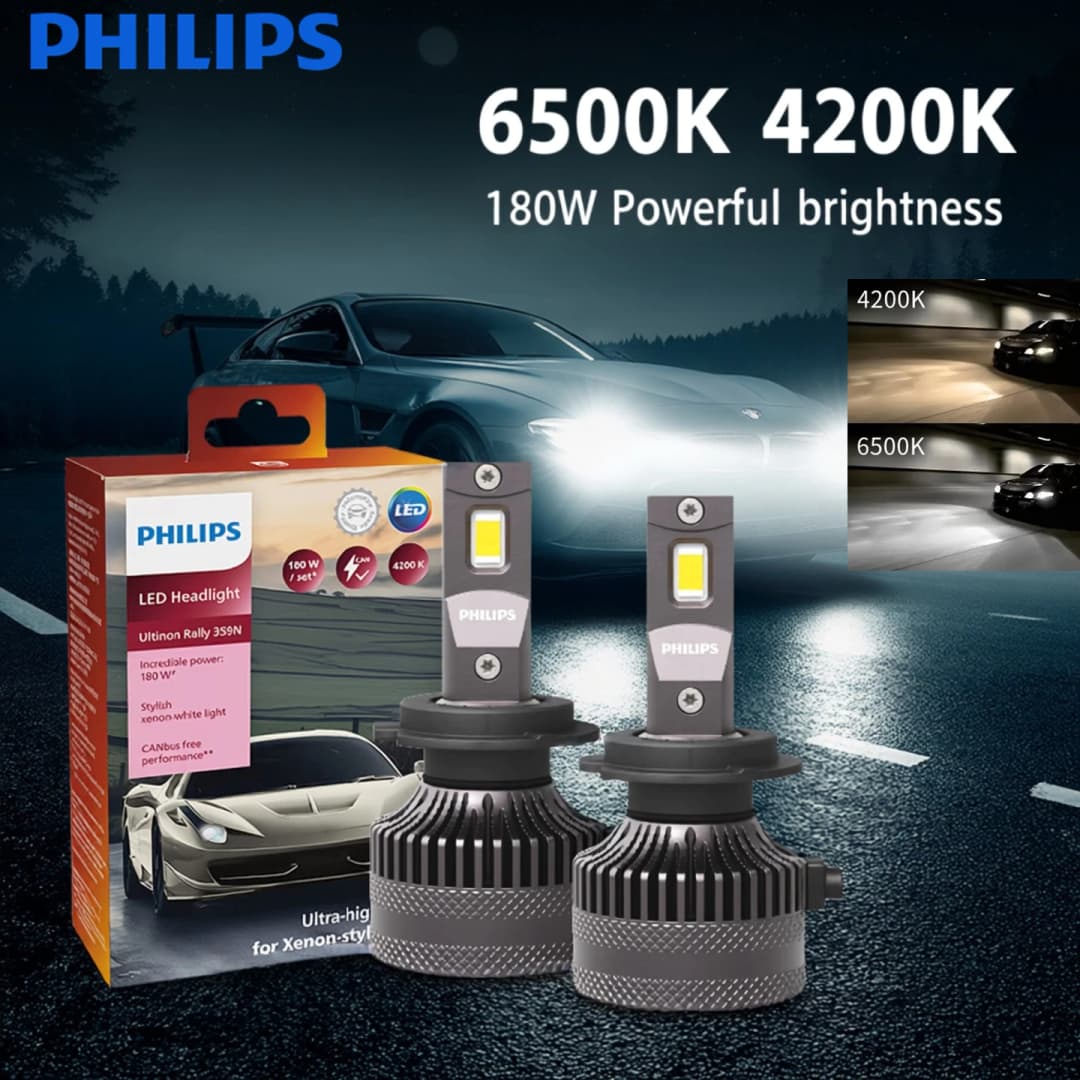 مصابيح أمامية للسيارة فيليبس LED 15000 لومن ألتنيون رالي 3590 H4 H7 H8 H11 HB3 HB4 H19 HIR2 H1 أبيض 6500K طاقة قصوى 180 واط 12 فولت 4200K U359N