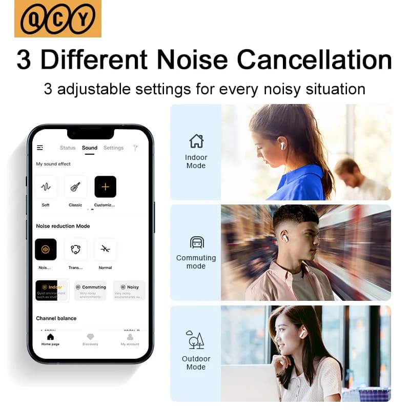 سماعات أذن لاسلكية QCY HT05 Melobuds مع تقنية إلغاء الضوضاء ANC، 40dB، وضع متعدد، 6 ميكروفونات، مكالمات معززة بالذكاء الاصطناعي، بلوتوث 5.2، شفافية 30 ساعة - 3