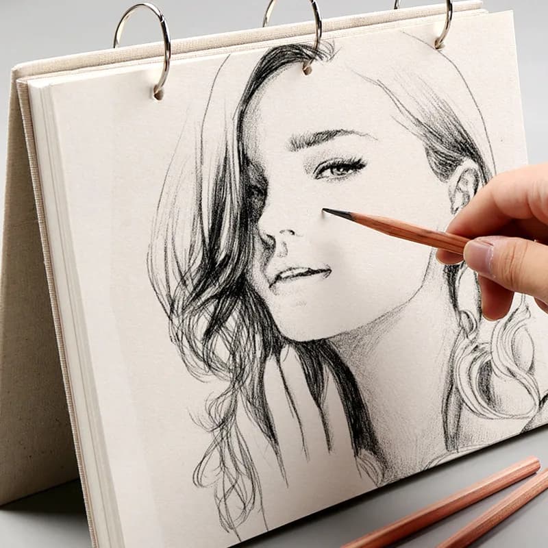 كتاب رسم سميك 32K، أوراق فضفاضة مرتبطة بحلقة 16K، غلاف كتان، كتاب رسم احترافي 160GSM، 60 ورقة، 120 صفحة - 2