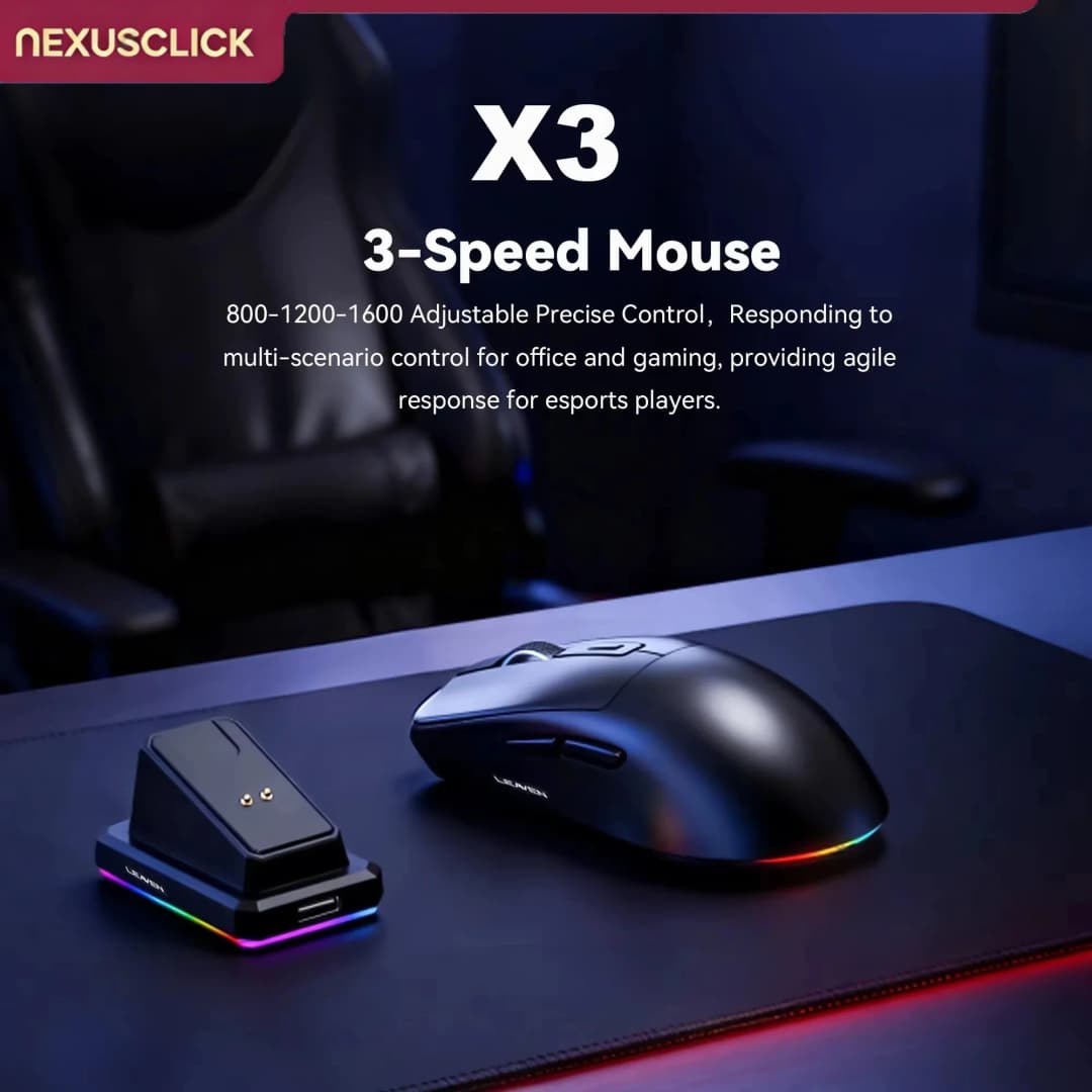 ماوس الألعاب اللاسلكي المريح NexusClick، ماوس خفيف الوزن ثنائي الوضع RGB مع قاعدة شحن مغناطيسية وضبط DPI للكمبيوتر المكتبي - 5