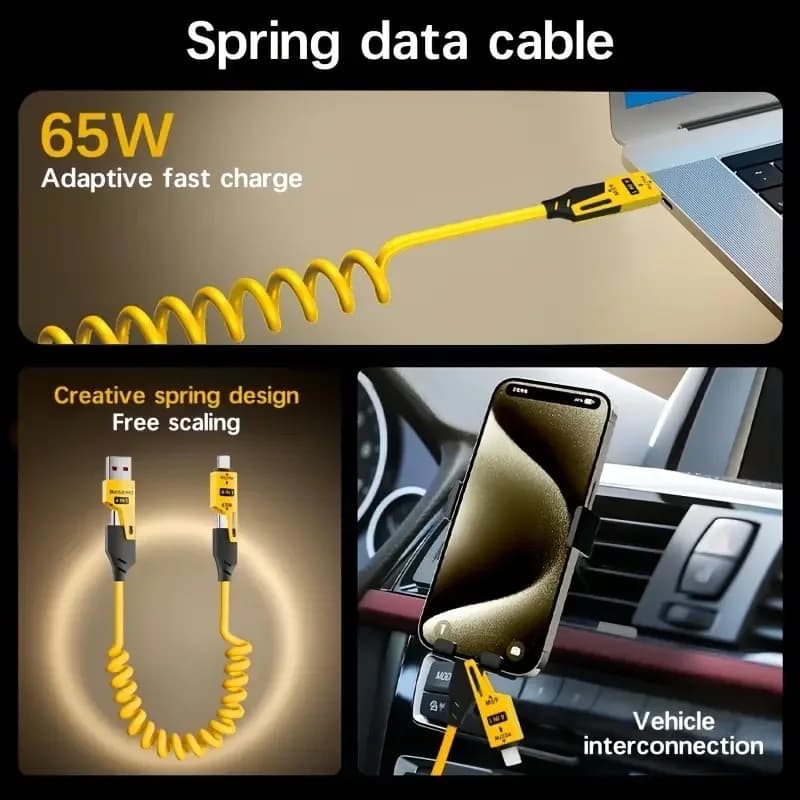 4 في 1 65 واط كابل شحن متعدد المنافذ USB نوع C شحن سريع كابل بيانات آيفون 16 15 شاومي سامسونج PD 27 واط كابل الإضاءة - 3