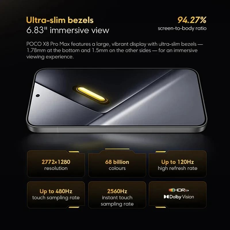 هاتف Xiaomi POCO X8 Pro Max 2026 نسخة عالمية، بطارية 8500mAh، شاشة 6.83 بوصة 1.5K بمعدل تحديث 120Hz، معالج Dimensity 9500s - 4