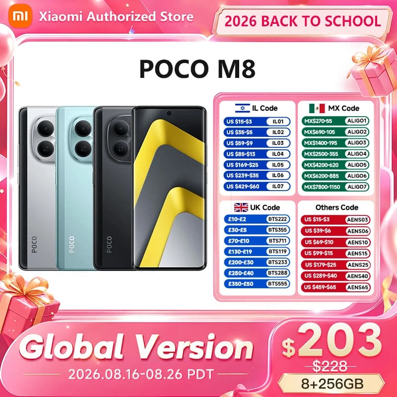 هواتف محمولة POCO M8 5G إصدار عالمي معالج Snapdragon® 6 الجيل 3 شاشة 6.77 بوصة Flow AMOLED بطارية 5520 مللي أمبير شحن 45 واط NFC