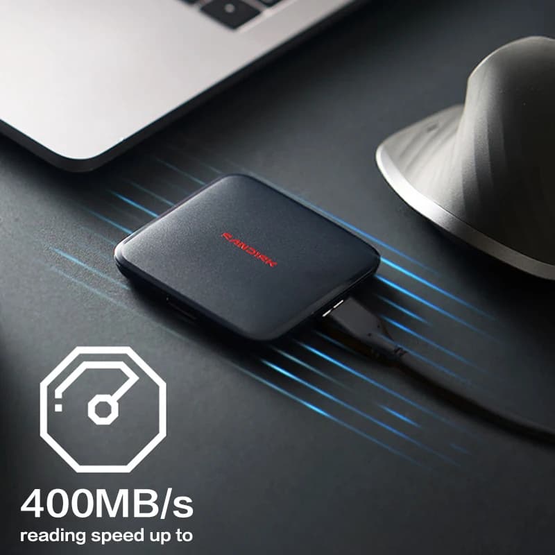 SanDisk ELE SSD محمول USB 3.0 Type-A مع محول Type-C بسرعة قصوى 400 ميجابايت/ثانية قرص صلب 1 تيرابايت/2 تيرابايت للهاتف والكمبيوتر - 6