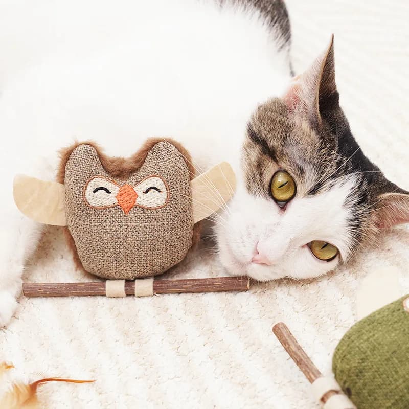 Owl Style Self Soothing Cat Mint Feather Wood Polygonum Molars, Teeth Cleaning and Bite Resistant Pet Supplies, Cat Toys - 2