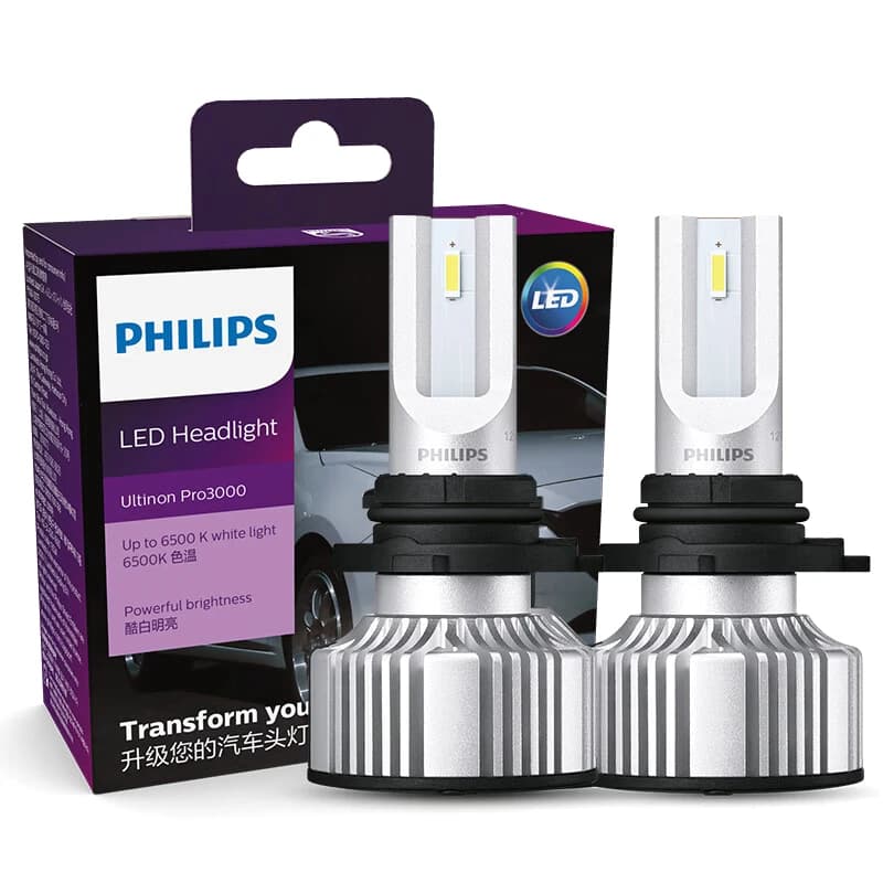 مصابيح أمامية للسيارة Philips LED HIR2 9012 Ultinon Pro3000 12V إضاءة بيضاء ساطعة 6000K مصابيح LED, 2x