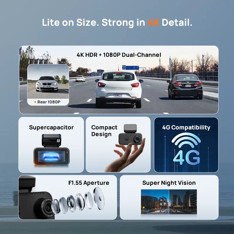 70mai New Genuine Dash Cam 4K A810Lite HDR Supercapacitor 4G LTE Remote Control Wi-Fi 6 GPS Voice Control Car DVR 70mai A810Lite - 2