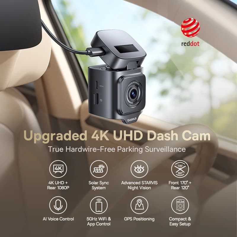 كاميرا داش Baseus VD1 Pro بدقة 4K و1080 بكسل، مع مستشعر سوني، ADAS، واي فاي 6، GPS، ورؤية ليلية STARVIS، ومراقبة وقوف السيارات 24 ساعة - 2