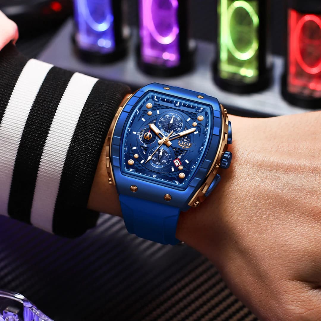 LIGE Top Brand Men's Watches Luxury Square Quartz Wristwatch Waterproof Luminous Chronograph Watch for Men Date Clock - 6