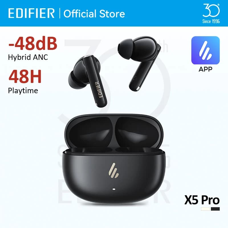 سماعات إديفيير إكس5 برو بلوتوث لاسلكية مع إلغاء الضوضاء نشط، مقاومة للماء IP55، وضع الألعاب، شحن سريع
