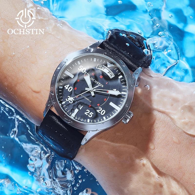 ساعة OCHSTIN رجالي مواكبة للموضة فاخرة ميكانيكية أوتوماتيكية تاريخ وأسبوع غطاء خلفي شفاف تصميم إبداعي مع ميناء تقويم أخضر - 6