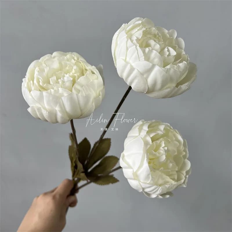 3heads peony cored peony artificial flower fake rose wedding living room decoration - 2