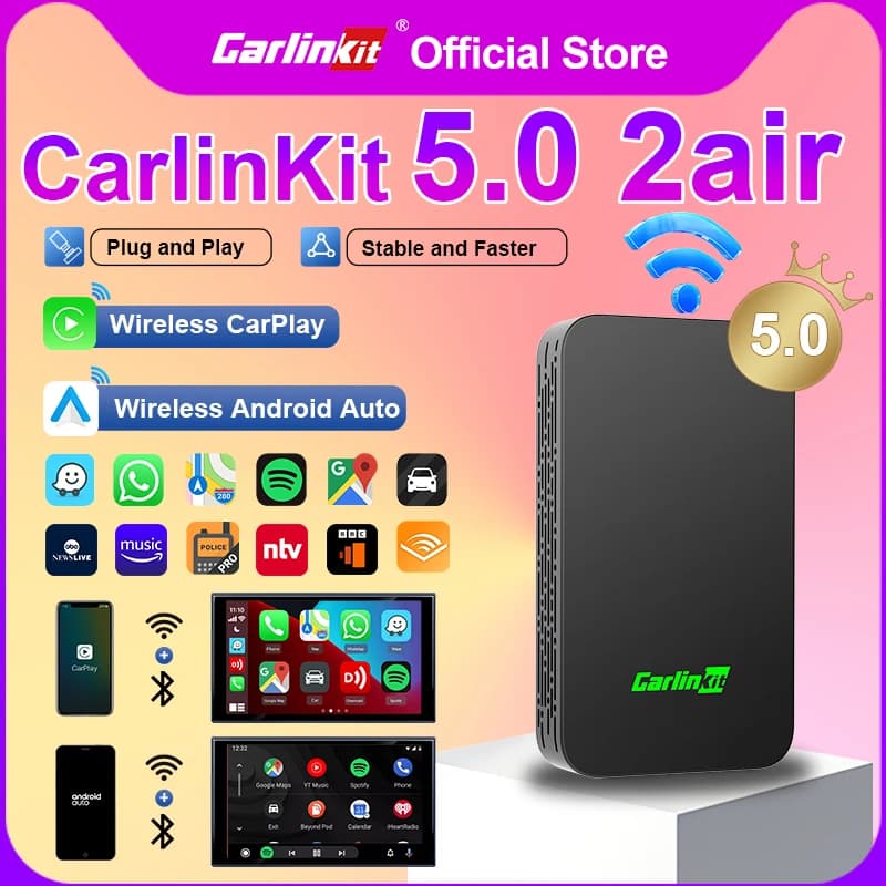 محول كارلينكيت 5.0 من سلكي إلى لاسلكي، أندرويد أوتو، كاربلاي، صندوق ذكي للسيارة، واي فاي، بلوتوث، توصيل تلقائي، تشغيل فوري