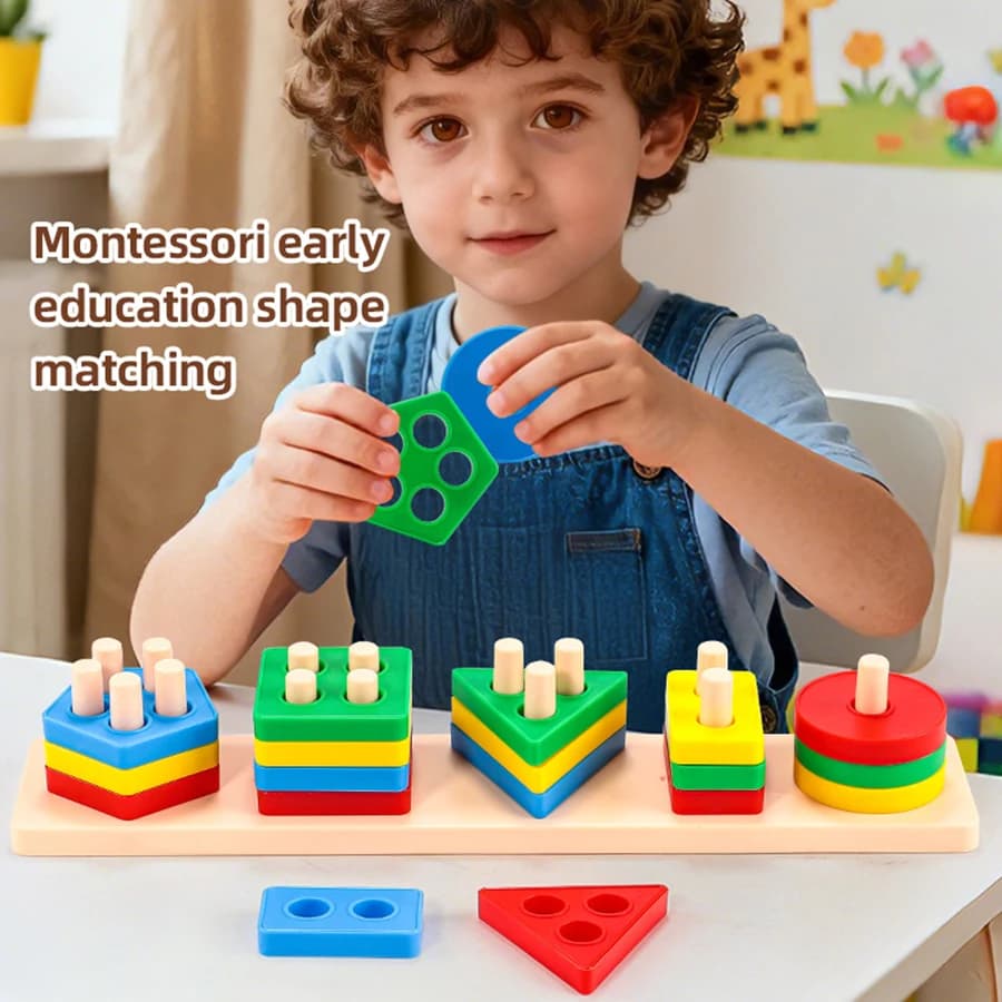 1set - Early Education Equipment Geometric Set Columns, Infant and Child Intelligence Assembly Building Blocks Boy/Girl Toys - 3
