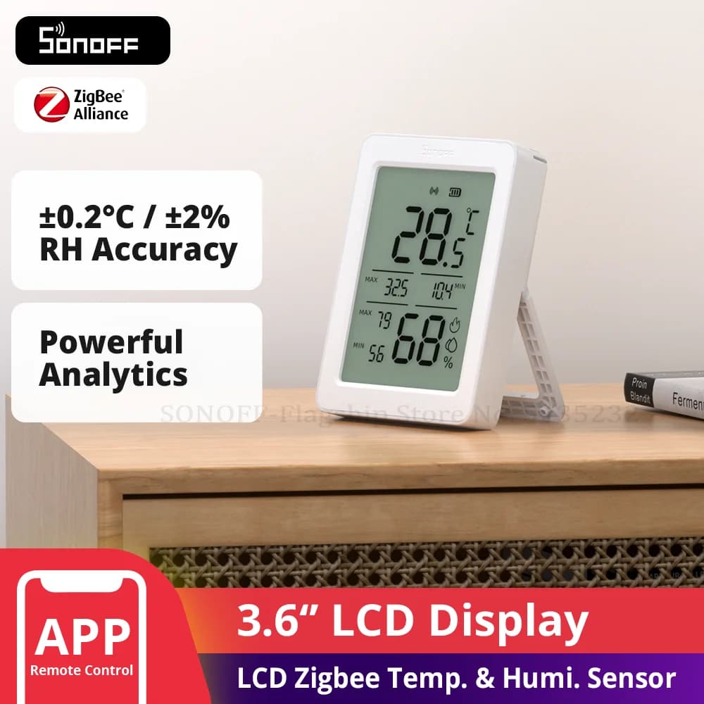 SONOFF SNZB-02DR2 AirGuard مستشعر درجة الحرارة والرطوبة Zigbee بشاشة LCD 3.6 بوصة مراقبة عبر التطبيق متوافق مع Apple Home عبر جسر Matter
