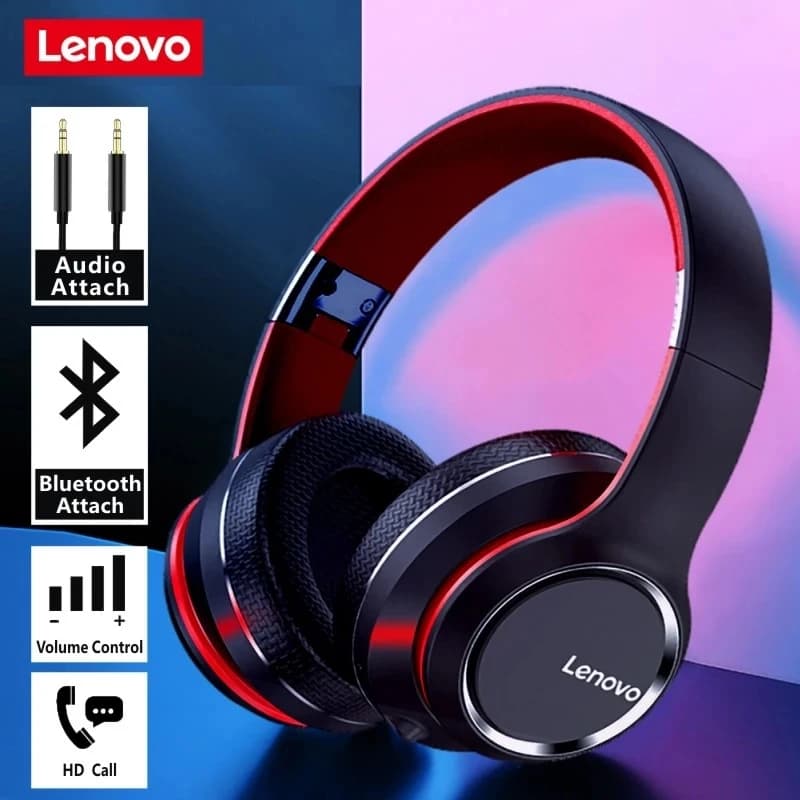 سماعات Lenovo HD200 بلوتوث فوق الأذن - قابلة للطي، لاسلكية، إلغاء الضوضاء، ستيريو HIFI، سماعات ألعاب