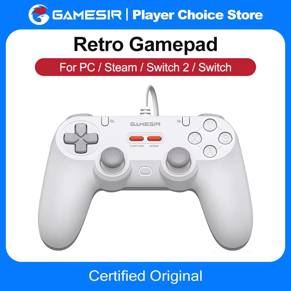 يد تحكم سلكية GameSir Retro للكمبيوتر وSteam Switch، متوافقة مع 2/1، Tegenaria Lite، عصا تحكم بتأثير هول، معدل استطلاع 1000 هرتز