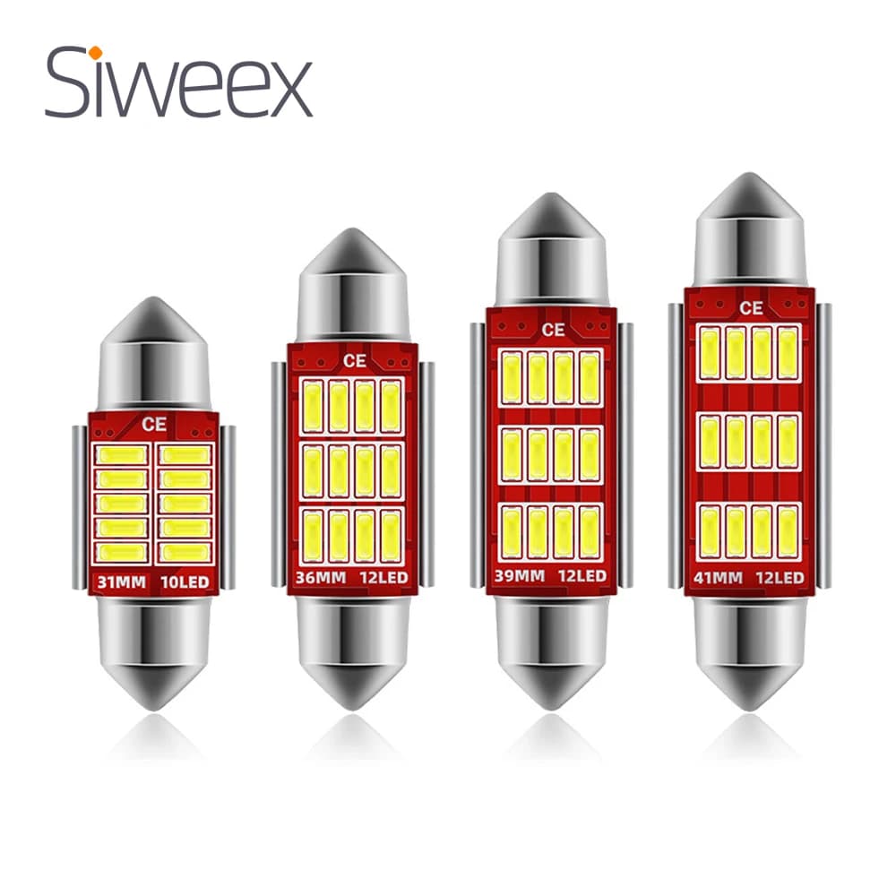 مصابيح لوحة ترخيص LED C5W مقاس 31MM 36MM 39MM 41MM، 12 SMD، إضاءة قبة Festoon، مصابيح باب وصندوق السيارة، أبيض 12V DC