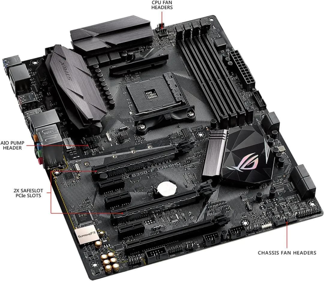 لوحة أم لألعاب ASUS ROG STRIX B350-F مع معالج AMD B350 وذاكرة DDR4 بسعة 64 جيجابايت وسرعة 3200 ميجاهرتز، تدعم معالجات 5600 و2600 و2700 و3500 و5700 و3900 و1700، مع منفذ M.2 وحجم ATX - 2