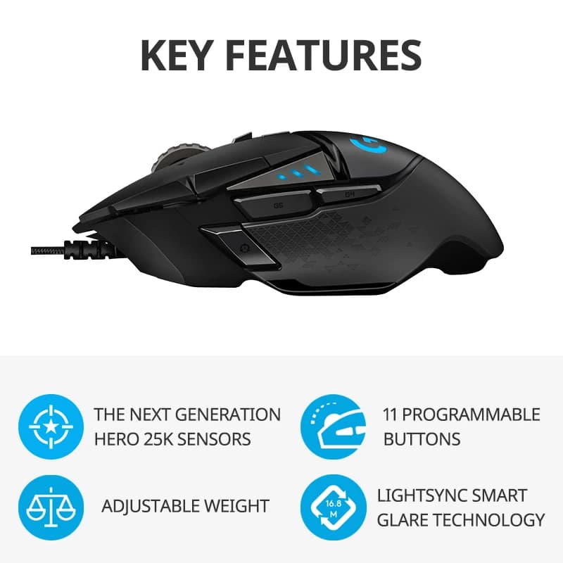 ماوس الألعاب عالي الأداء لوجيتك G502 HERO، HERO 25K، 25,600 DPI، 11 زر قابل للبرمجة، إصدار الرياضات الإلكترونية - 2