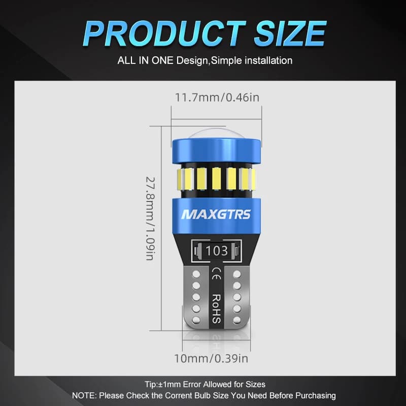 2 قطعة لمبات LED T10 W5W ريد كانبوس 194 168 إضاءة صفراء للمساحات إضاءة داخلية للسيارة للقراءة وباب الصندوق ولوحة الترخيص 6500K - 3