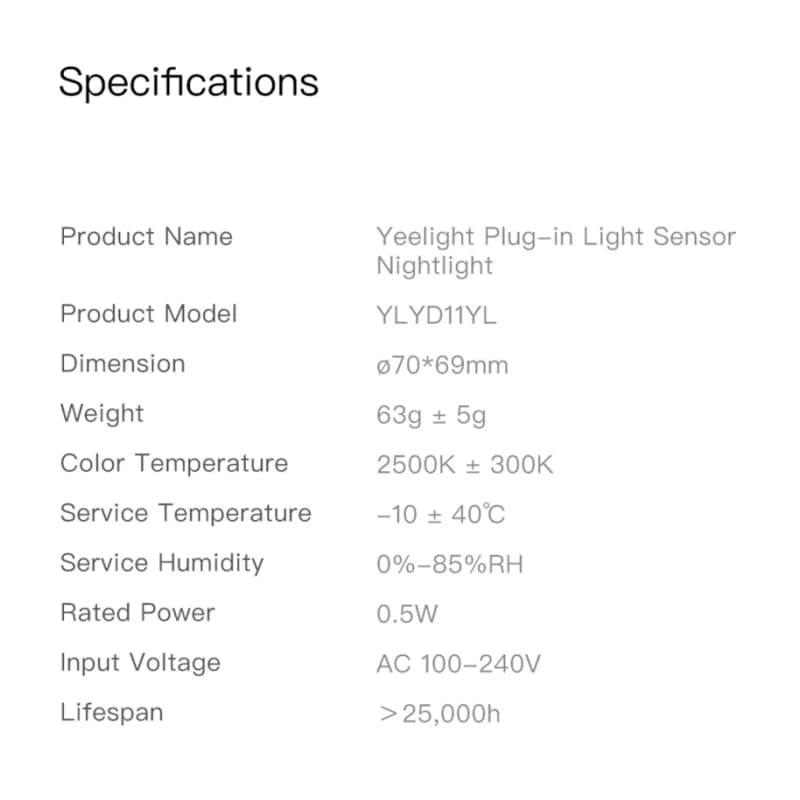 Yeelight Plug-in Light Sensor Night Light Eye Protection Night Light 2500K Warm Color Lighting 0.5W Low Power 100-240V EU Plug - 6