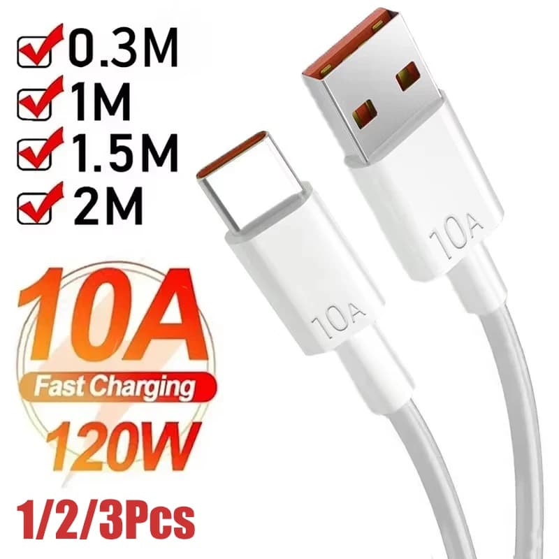 كابل شحن فائق السرعة 10A 120W من USB إلى Type C لنقل البيانات بسرعة عالية لأجهزة أندرويد كابل 2 متر لXiaomi Redmi