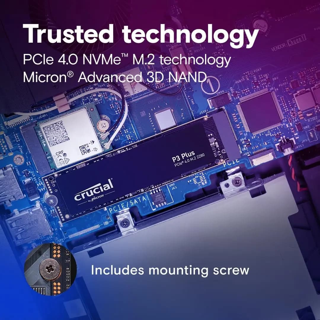 قرص صلب داخلي Crucial P3 Plus بسعة 1 تيرا بايت و2 تيرا بايت من نوع PCIe Gen4 NVMe M.2 (عبوة OEM) وقرص Crucial NVME 2280 P310 بسعة 1 تيرا بايت وقرص Crucial T500 بسعة 1 تيرا بايت - 4