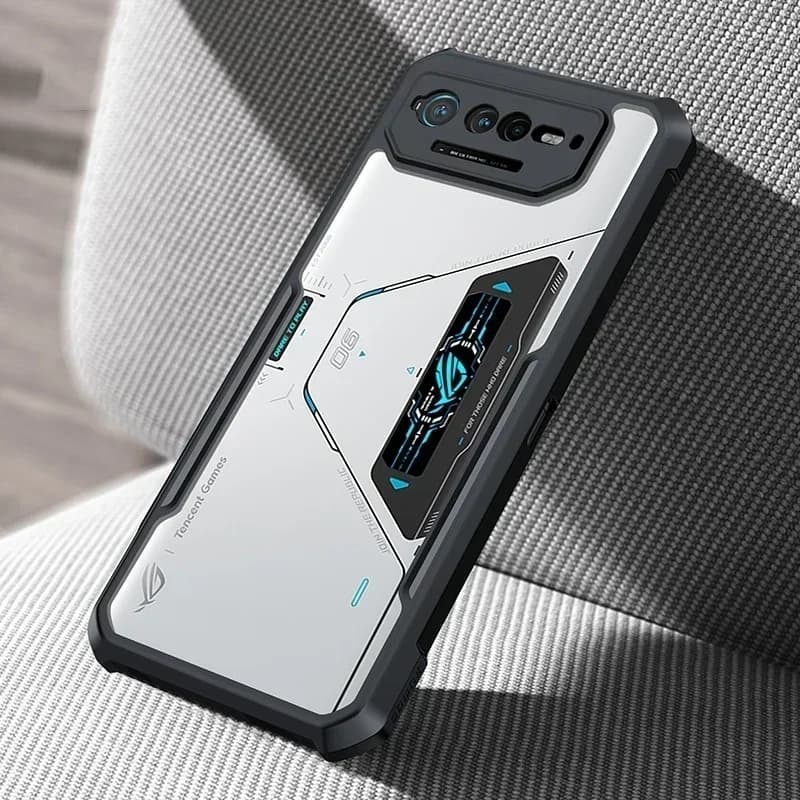 غطاء هاتف ASUS ROG 7 و 6 Pro و 7 Ultimate من البولي كربونات و TPU مع وسائد هوائية مقاومة للصدمات، غطاء عدسة خلفي شفاف