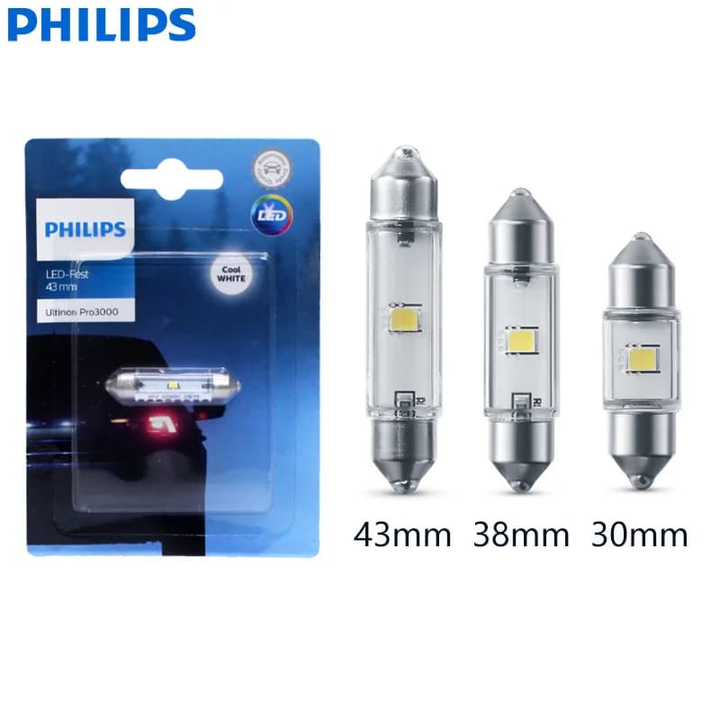 مصابيح جانبية للسيارة Philips Ultinon Pro3000 C5W LED، 38mm و30mm و43mm، إضاءة داخلية بيضاء باردة 6000K، مصباح قراءة، قطعة واحدة