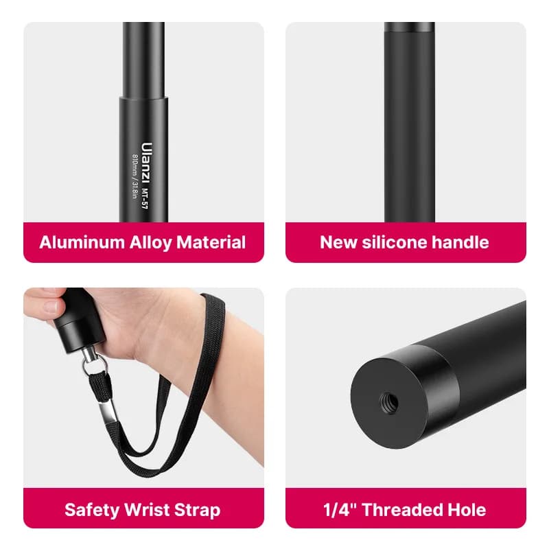 عصا سيلفي غير مرئية قابلة للتمديد من Ulanzi MT-57 MT-58 Insta360 بطول 80/120 سم، عمود عالمي لكاميرات GoPro Insta360 X4 X3 X2 GO 2 - 5