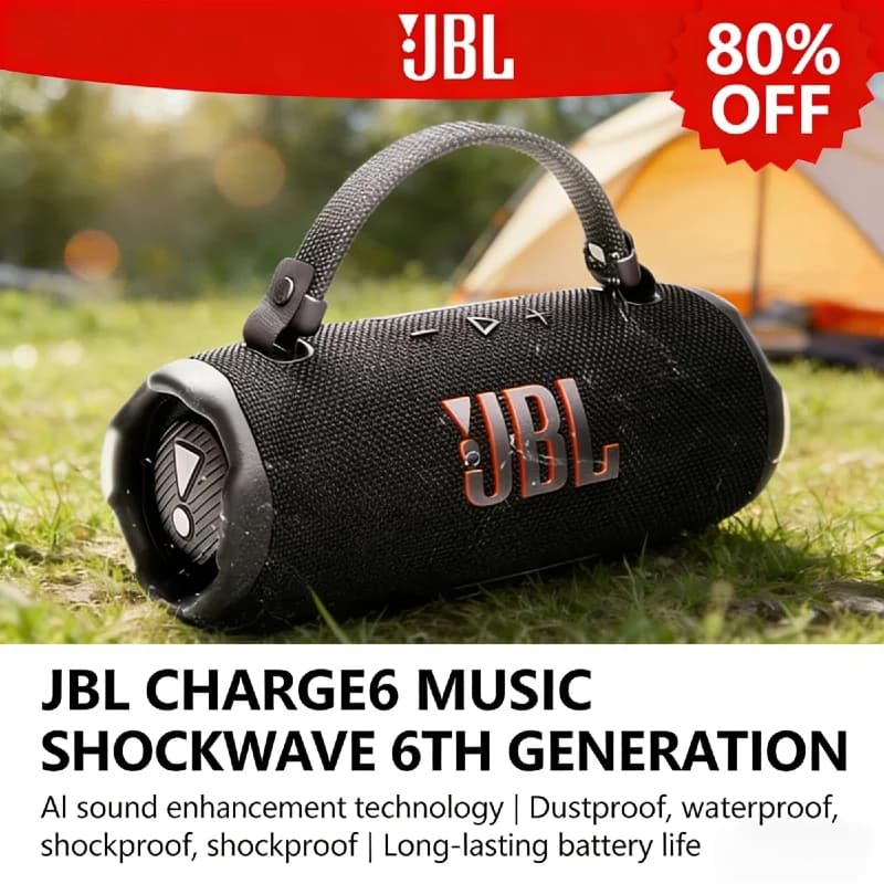 سماعة JBL Charge 6 اللاسلكية بلوتوث - مقاومة للماء IP67، وقت تشغيل 20 ساعة، صوت ستيريو مع باس معزز، محمولة، مناسبة للشاطئ