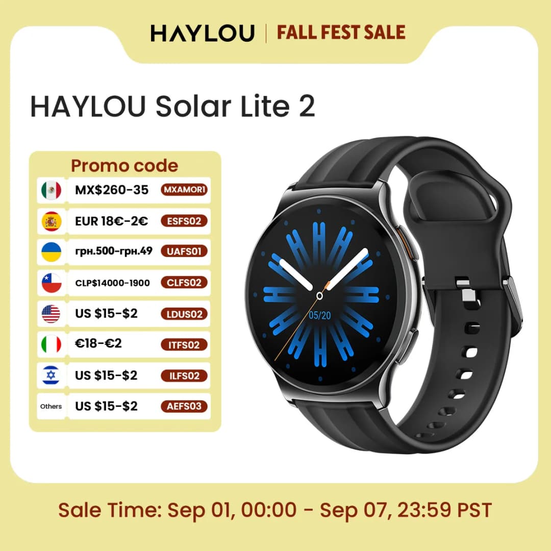 ساعة HAYLOU Solar Lite 2 الذكية بشاشة AMOLED مقاس 1.43 بوصة ومراقبة صحية على مدار 24 ساعة وأكثر من 150 وضع رياضي ومكالمات صوتية ومقاومة للماء حتى 1ATM