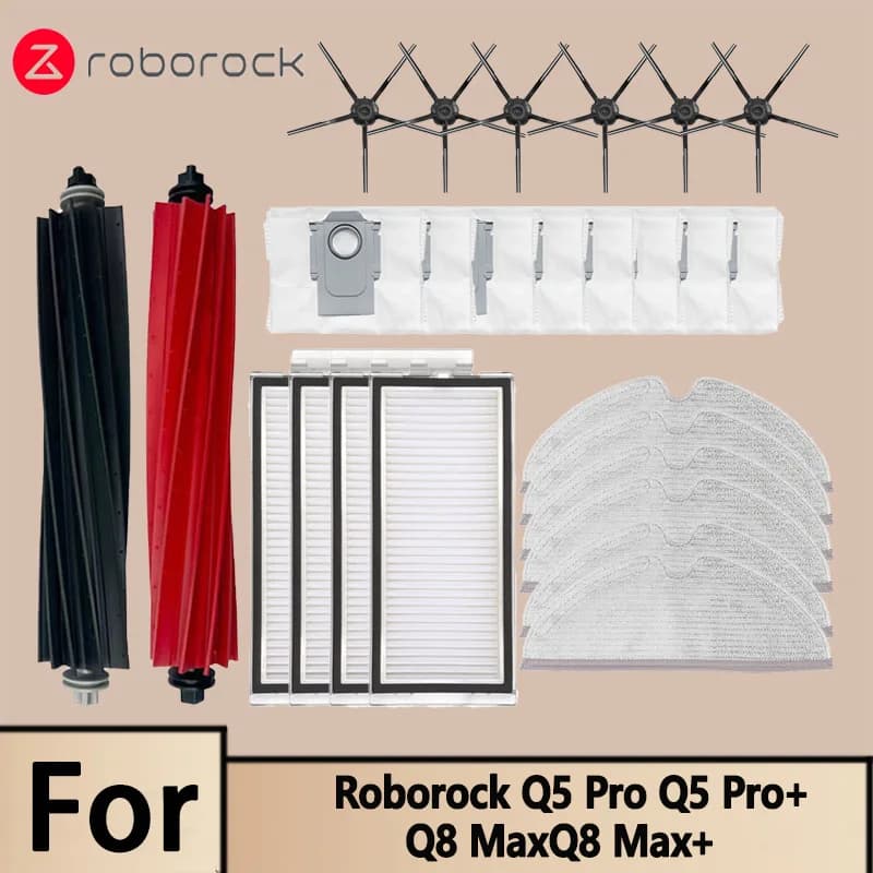إكسسوارات مكنسة Roborock Q8 Max و Q8 Max+ و Q5 Pro و Q5 Pro+ الروبوتية: فرشاة رئيسية، فلتر Hepa، ممسحة، كيس غبار، قطع غيار