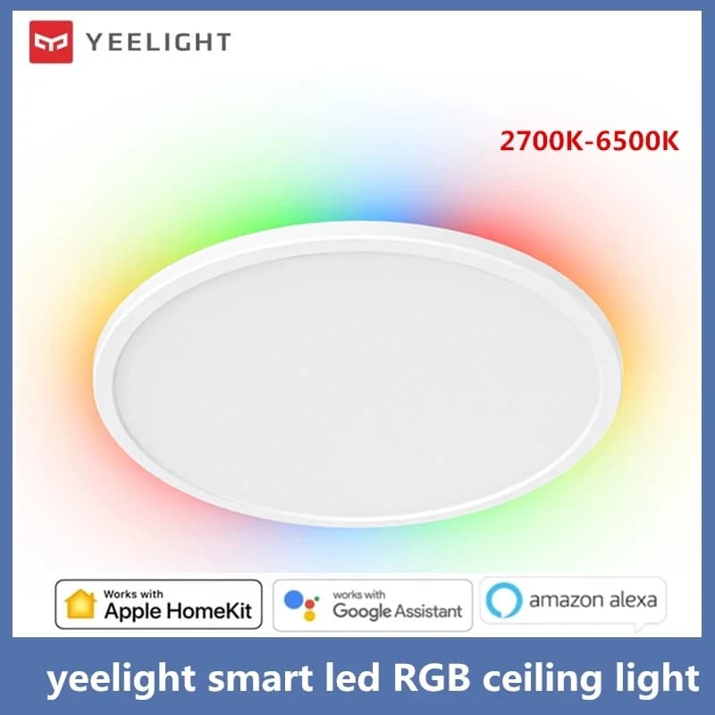 مصباح سقف ييليت الذكي LED RGB واي فاي 24W قابل للتعتيم 400C فائق النحافة تحكم صوتي ذكي يعمل مع تطبيق هوم كيت منزل مي